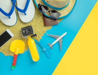 Kum mavi sarı backgro Plaj Yaz Tatili seyahat moda