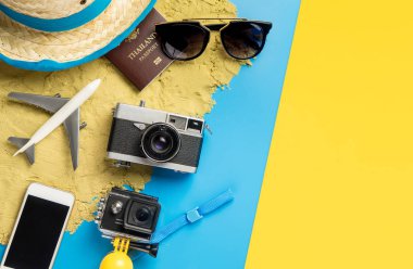 Kum mavi sarı backgro Plaj Yaz Tatili seyahat moda