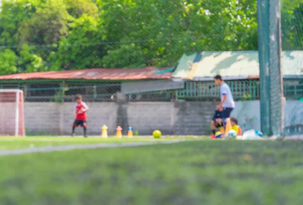 Soccer Academy field for children training blurred for backgroun — Stock Photo, Image