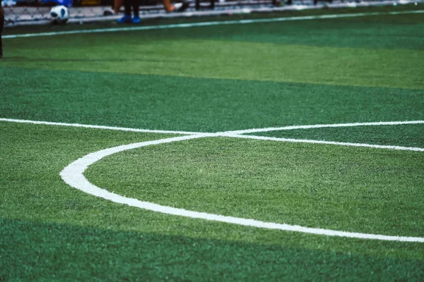Voetbal Voetbalveld wit ronde middellijn voor achtergrond — Stockfoto