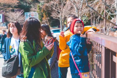 Aile Hakone Ashi Gölü 'nde geziyor..