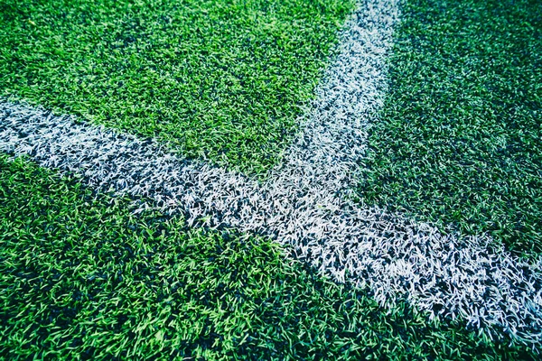 Granica Białej Linii Boisku Piłki Nożnej Sportowej Zielony Tekstury Tła — Zdjęcie stockowe