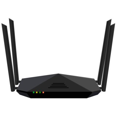 4 anten vektör illüstrasyonlu Siyah Modern İnternet Kablosuz yönlendirici. 