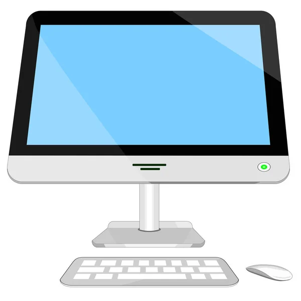 Alles Één Computer Met Monitor Toetsenbord Muis Vector Geïsoleerd — Stockvector