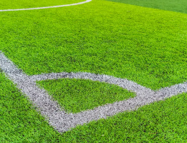Football Corner Biała Linia Zielonym Artefakcie Trawa Boiska Piłki Nożnej — Zdjęcie stockowe