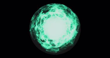 4K 'deki enerji dalgası teknolojisi geçmişi. Dijital iletişim, gelecek teknolojisi, bilim, veri alışverişi ve yapay zeka için yeşil parçacıklar ve enerji dalgaları. Geleceğin veri ağı BG