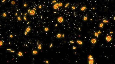 Canlı yayın, canlı sohbet ve canlı yayın için harika emoji parçacıkları. Sosyal medya arka planda aşağı doğru hareket eden harika emoji parçacıkları. Toz ışığı hareket eden parçacıkları parlaklaştırıyor. Soyut bir Parıltı BG.