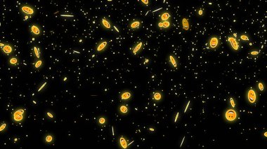 Canlı yayın, canlı sohbet ve canlı yayın için harika emoji parçacıkları. Sosyal medya arka planda aşağı doğru hareket eden harika emoji parçacıkları. Toz ışığı hareket eden parçacıkları parlaklaştırıyor. Soyut bir Parıltı BG.