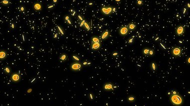 Canlı yayın, canlı sohbet ve canlı yayın için harika emoji parçacıkları. Sosyal medya arka planda aşağı doğru hareket eden harika emoji parçacıkları. Toz ışığı hareket eden parçacıkları parlaklaştırıyor. Soyut bir Parıltı BG.