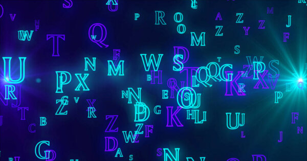 Alphabet Data Transfer Background. Futuristic Data Network For Business Workflow, Data Exchange, And Digital Communication. Futuristic Alphabet colorful Background.