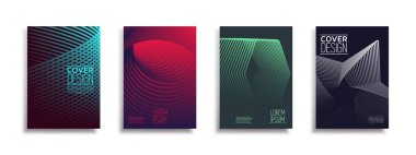 En az vektör kapak tasarımı soyut çizgilerle ayarla. Modern yarı tonlu degradeleri. Kavram Poster şablonu.