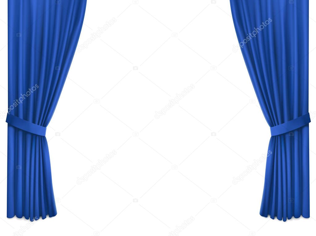 Background with luxury blue silk velvet curtains