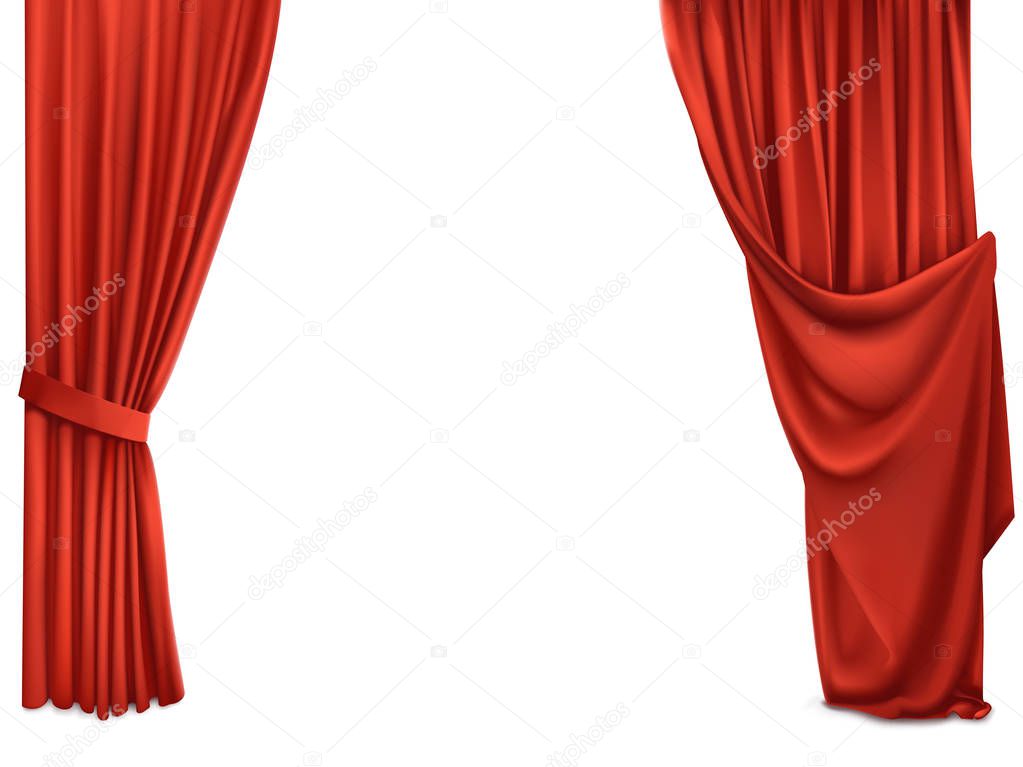 Background with luxury scarlet red silk velvet curtains and draperies