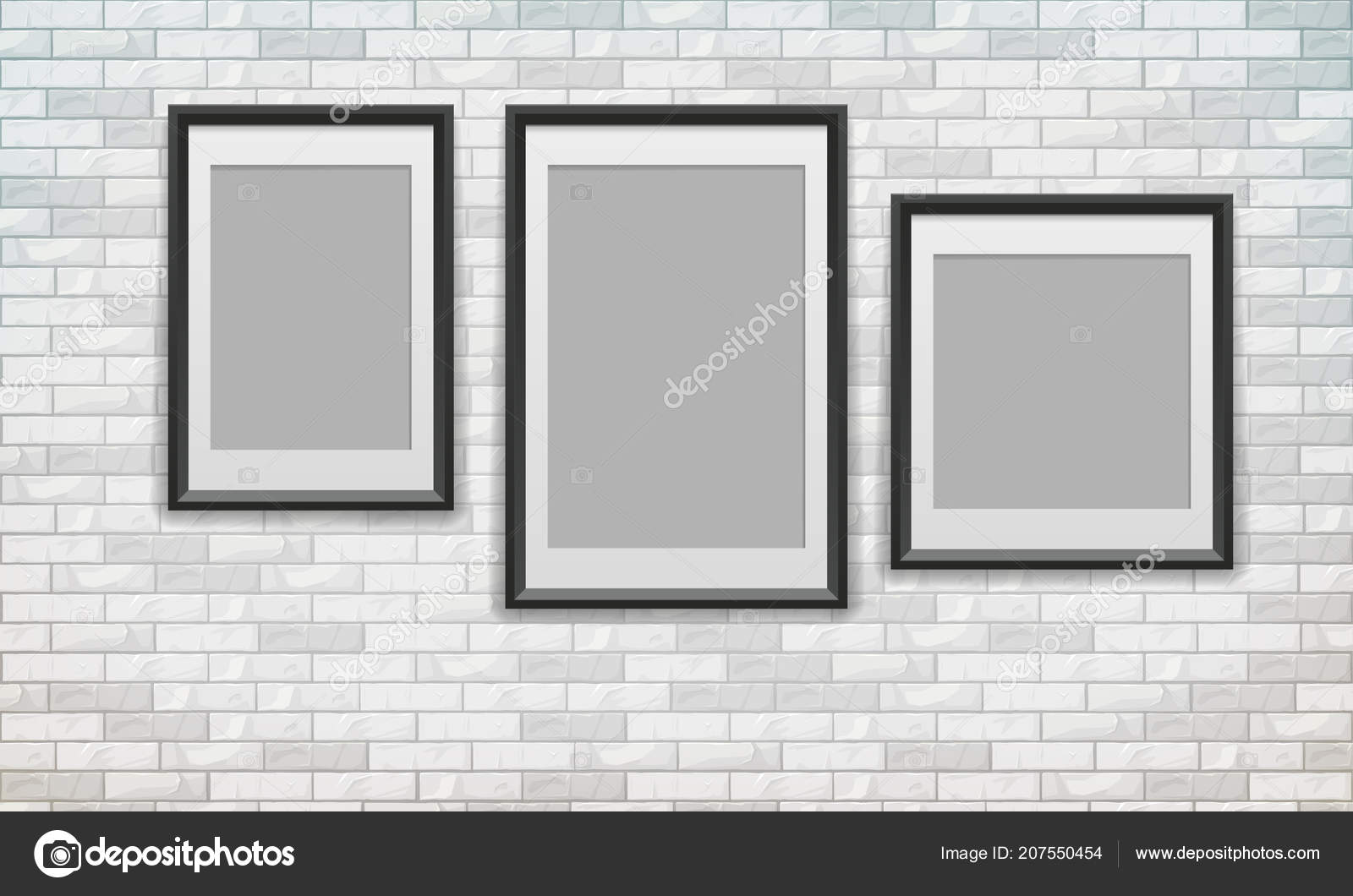 Set Posters Black Frame Hanging Brick Wall Vector