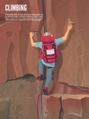 Extreme sports. Climbing the mountain. Rock climbing. Man with climbing gear. Vector illustration clipart