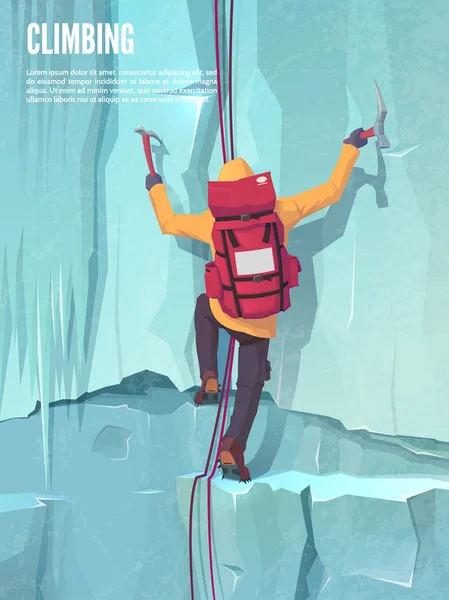 Deportes Extremos Escalando Montaña Escalada Hielo Hombre Con Equipo Escalada — Vector de stock