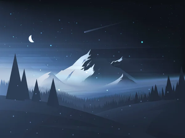 Paisaje Nocturno Invierno Montaña Ilustración Vectorial — Vector de stock