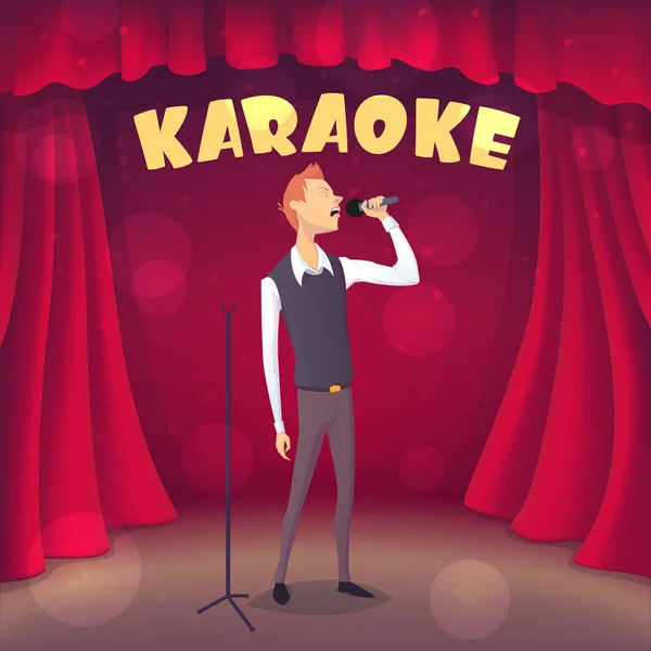 Flaco Cantando Karaoke Escena Estilo Dibujos Animados Ilustración Vectorial — Vector de stock