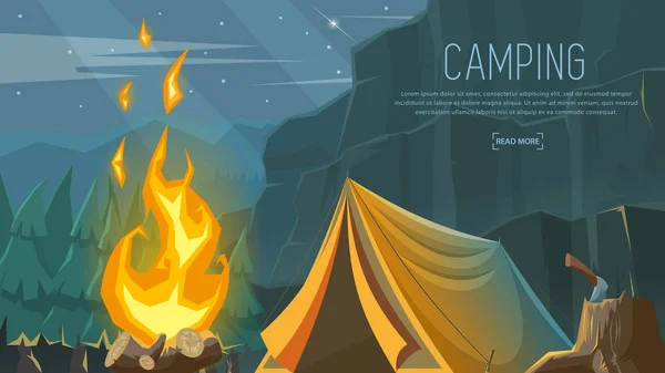 Vector Banner Temat För Camping Vandring Klättring Vandring Sport — Stock vektor
