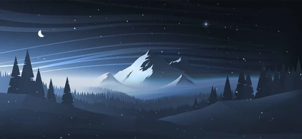 夜の山の冬の風景 ベクトル図 — ストックベクタ