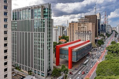 Şehir şehir Sao Paulo ve tüm Latin Amerika'nın ana Finans Merkezi, binalar ile ünlü Paulista Avenue görünümünü