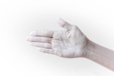 Jest, pozisyonlar ve ifadeleri kadın elleri ve parmakları ile aynı zamanda beyaz arka plan ile beyaz boyalı