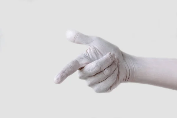 Gesten Positionen Und Mimik Mit Weiß Lackierten Weiblichen Händen Und — Stockfoto
