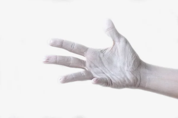 Gesten Positionen Und Mimik Mit Weiß Lackierten Weiblichen Händen Und — Stockfoto