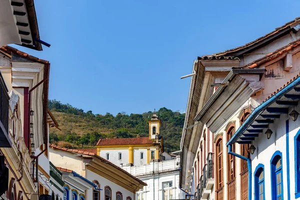 Old houses and churches in colonial architecture from the 18th century in the historic city of Ouro Preto in Minas Gerais, Brazil