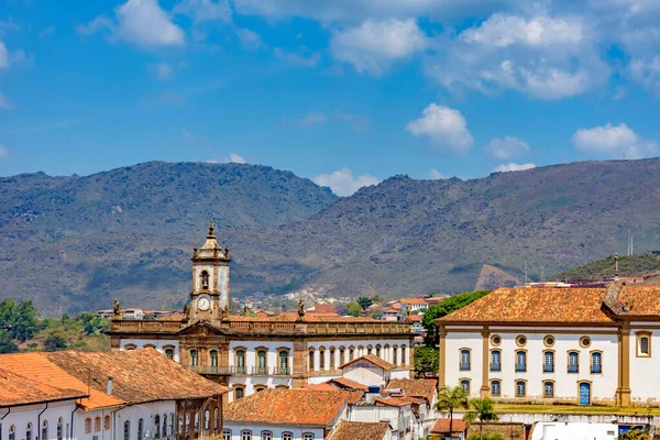 Vista Alto Centro Histórico Ouro Preto Com Suas Casas Igreja — Fotografia de Stock