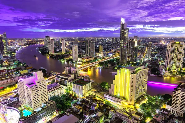 Bangkok Stadsgezicht Bangkok Nachtzicht Het Zakendistrict Bij Schemering Thailand — Stockfoto