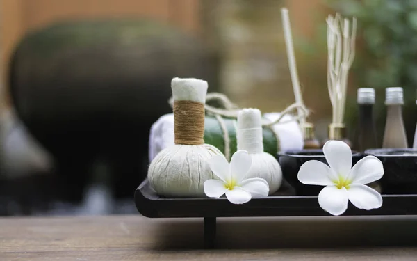 Spa Massage Kompres Ballen Kruidenbal Het Hout Met Treaments Spa — Stockfoto