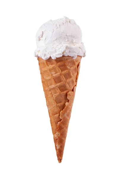 Helado blanco plombier en cono de gofre aislado sobre fondo blanco —  Fotos de Stock