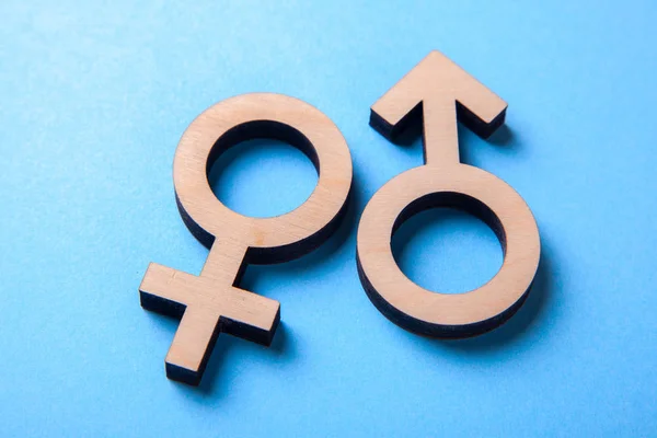 Гендерные символы мужчины и женщины дерева на голубом — стоковое фото