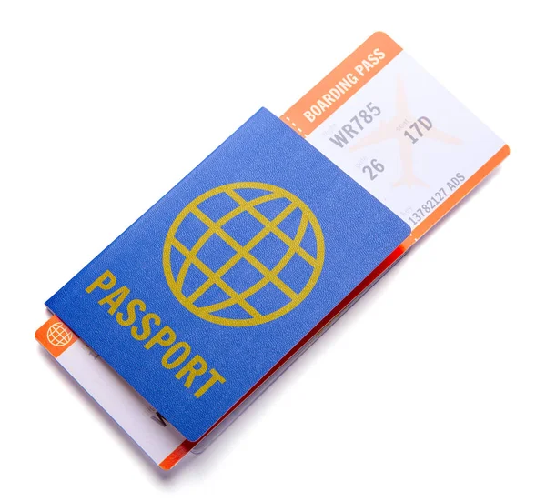 Billete para avión con pasaporte aislado en blanco —  Fotos de Stock