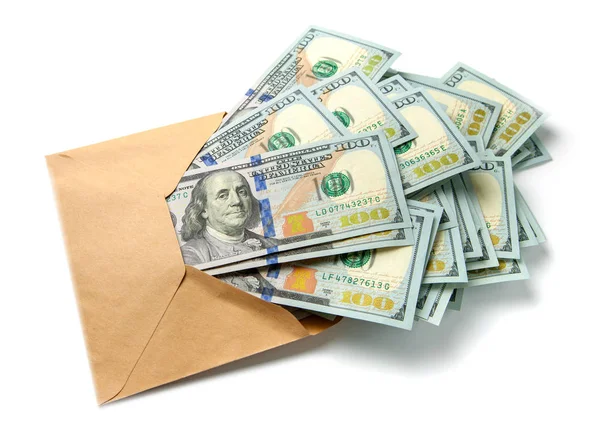 Beyaz arka plan üzerinde izole para zarfı. Bir rüşvet, yolsuzluk, yasadışı ücret, ikramiye, Hediyelik kavramı — Stok fotoğraf