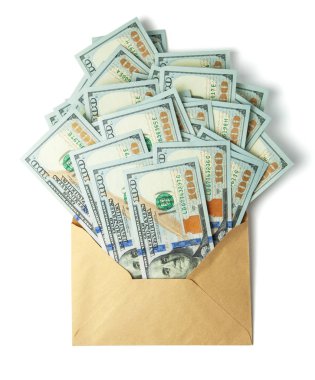 Zarf üzerinde beyaz izole para ile