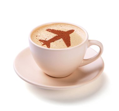 Bir fincan kahve ile köpük uçakta. Sabah kahvesi