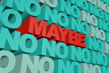 Yeşil doku hayır kelime ve kırmızı kelime belki. Zorlukların üstesinden kavramı. 3D render