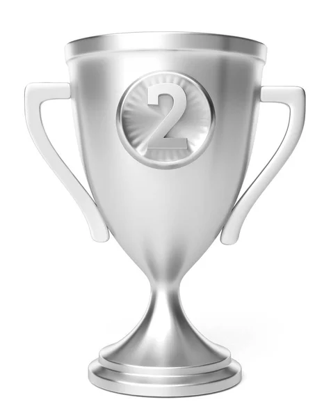 Silver cup winner second place award isolated on white. 3d render — Stock Photo, Image