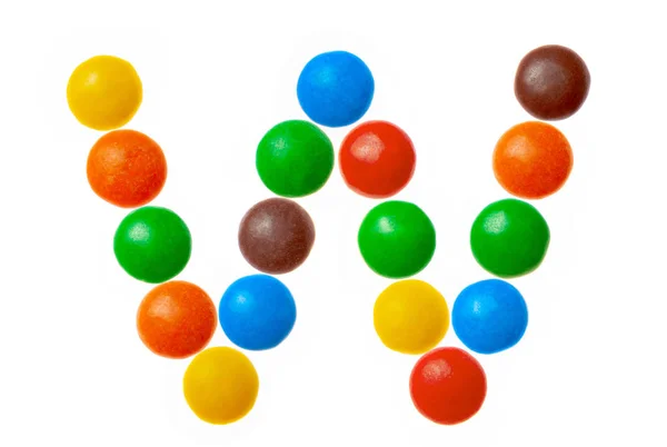 Carta W de doces de cor doce, alfabeto isolado em branco — Fotografia de Stock