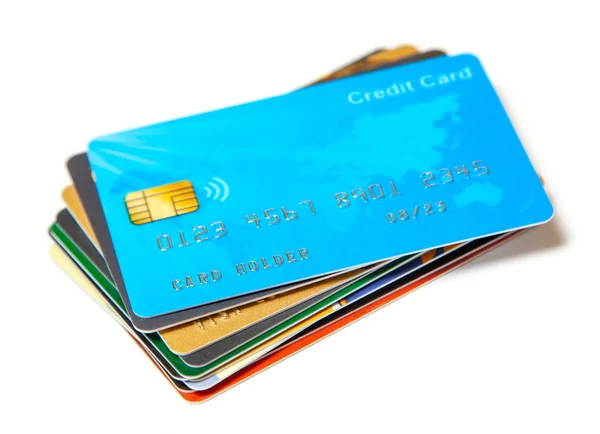 Conjunto de tarjetas de crédito aisladas sobre fondo blanco — Foto de Stock