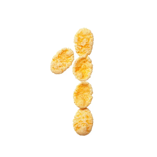 Yellow cornflakes number one 1 isolated on white background. — Stock Photo, Image