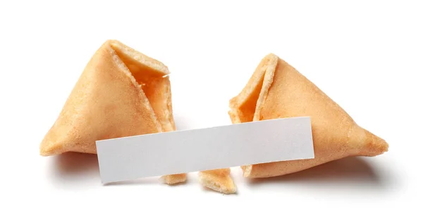 Chinese fortune cookies. Cookies met lege blanco binnenin voor Voorspellings woorden. Geïsoleerd op witte achtergrond. — Stockfoto