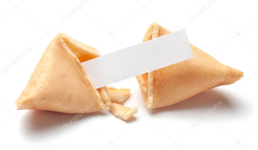 Chinese fortune cookies. Cookies with empty blank inside for prediction words. Isolated on white background.