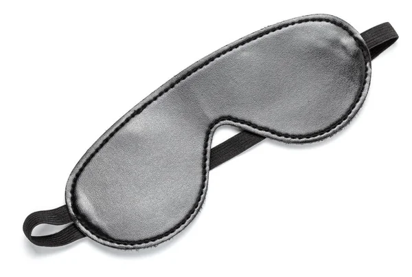 Siyah derili uyku maskesi. Seks oyunları için göz bandı. Beyaz arka planda yalıtılmış