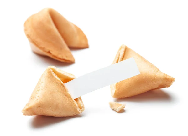 Chinese fortune cookies. Cookies with empty blank inside for prediction words. Isolated on white background. — Stock Photo, Image