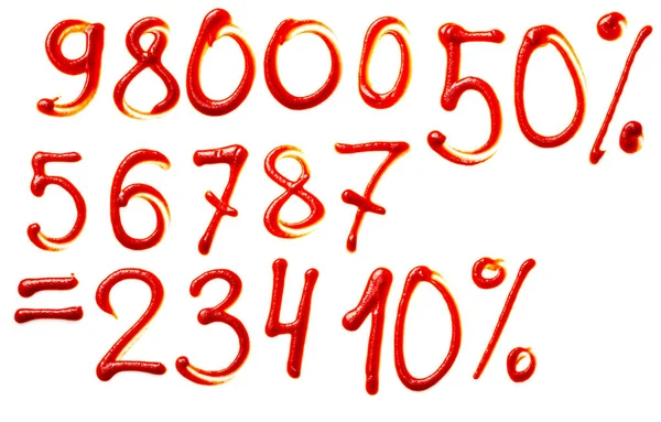 Set di numeri dal ketchup isolato su uno sfondo bianco — Foto Stock
