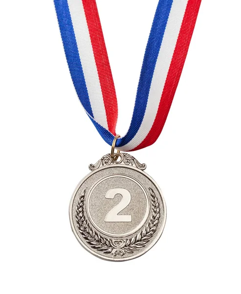 Silver medal for second place. Silver Award with the number two. Isolated on a white background — Stock Photo, Image