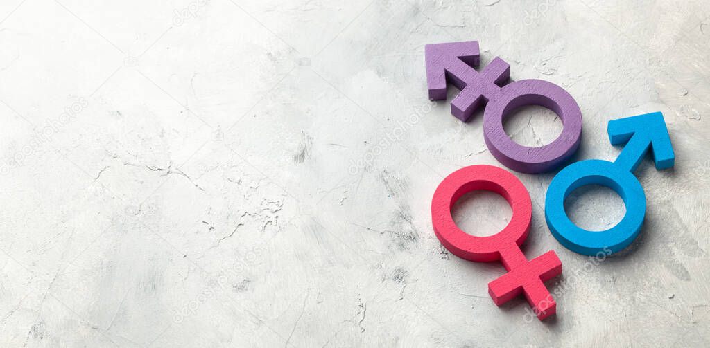 Transgender symbol and gender symbol of man and woman on a gray background